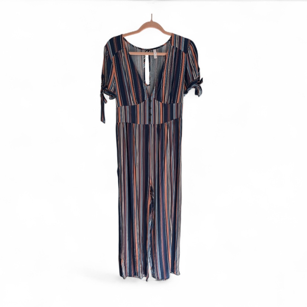 Xhilaration Striped Jumpsuit with Tie Sleeves